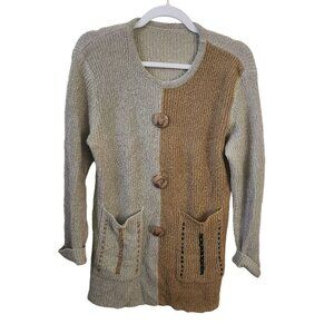 Unique Wool Blend Embroidered Neutral Large Button Pullover Sweater Size M